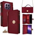 For OPPO A5 5G 2025 Global Crossbody Handle Cross Texture Leather Phone Case(Red)