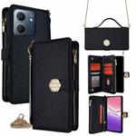 For OPPO A5x 5G Global Crossbody Handle Cross Texture Leather Phone Case(Black)