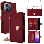 For OPPO A5x 5G Global Crossbody Handle Cross Texture Leather Phone Case(Red)
