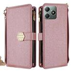 For Realme C61 4G Crossbody Handle Cross Texture Leather Phone Case(Rose Gold)