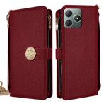 For Realme C61 4G Crossbody Handle Cross Texture Leather Phone Case(Red)