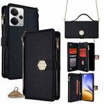 For Realme 14 5G Global Crossbody Handle Cross Texture Leather Phone Case(Black)