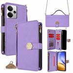 For Realme 14 5G Global Crossbody Handle Cross Texture Leather Phone Case(Purple)