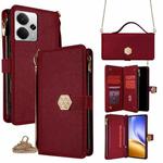 For Realme 14 5G Global Crossbody Handle Cross Texture Leather Phone Case(Red)