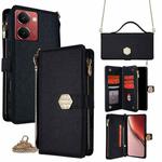 For Realme P3 Ultra 5G Crossbody Handle Cross Texture Leather Phone Case(Black)