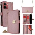 For Realme P3 Ultra 5G Crossbody Handle Cross Texture Leather Phone Case(Rose Gold)
