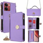 For Realme P3 Ultra 5G Crossbody Handle Cross Texture Leather Phone Case(Purple)