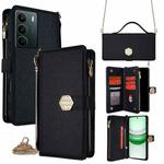 For Realme C71 4G Crossbody Handle Cross Texture Leather Phone Case(Black)