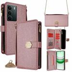 For Realme C71 4G Crossbody Handle Cross Texture Leather Phone Case(Rose Gold)