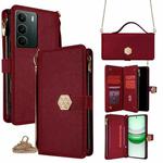 For Realme C71 4G Crossbody Handle Cross Texture Leather Phone Case(Red)