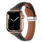 For Apple Watch 46mm / 49mm / 45mm / 44mm Kalebol Diamond Pattern Magnetic Buckle Leather Strap(Olive Green)