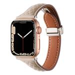 For Apple Watch 46mm / 49mm / 45mm / 44mm Kalebol Diamond Pattern Magnetic Buckle Leather Strap(Apricot)