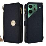 For Tecno Pova 6 Neo 4G Crossbody Handle Cross Texture Leather Phone Case(Black)