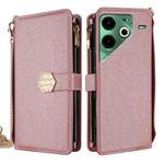 For Tecno Pova 6 Neo 4G Crossbody Handle Cross Texture Leather Phone Case(Rose Gold)