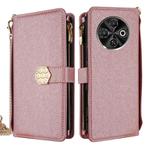 For Tecno Spark 30C 4G Crossbody Handle Cross Texture Leather Phone Case(Rose Gold)