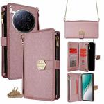 For Tecno Camon 40 Premier 5G Crossbody Handle Cross Texture Leather Phone Case(Rose Gold)