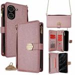 For Redmi A5 4G 171.7mm Crossbody Handle Cross Texture Leather Phone Case(Rose Gold)