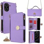 For Redmi A5 4G 171.7mm Crossbody Handle Cross Texture Leather Phone Case(Purple)