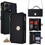 For Redmi Note 14S 4G Crossbody Handle Cross Texture Leather Phone Case(Black)