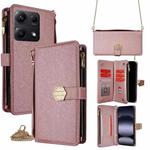 For Redmi Note 14S 4G Crossbody Handle Cross Texture Leather Phone Case(Rose Gold)