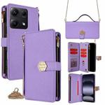 For Redmi Note 14S 4G Crossbody Handle Cross Texture Leather Phone Case(Purple)