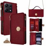 For Redmi Note 14S 4G Crossbody Handle Cross Texture Leather Phone Case(Red)