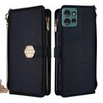 For Motorola Edge 50 5G Crossbody Handle Cross Texture Leather Phone Case(Black)