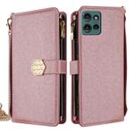 For Motorola Edge 50 5G Crossbody Handle Cross Texture Leather Phone Case(Rose Gold)