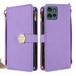 For Motorola Edge 50 5G Crossbody Handle Cross Texture Leather Phone Case(Purple)