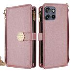 For Motorola Edge 50 Neo 5G Crossbody Handle Cross Texture Leather Phone Case(Rose Gold)