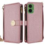 For Motorola Moto G35 5G Crossbody Handle Cross Texture Leather Phone Case(Rose Gold)