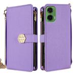 For Motorola Moto G35 5G Crossbody Handle Cross Texture Leather Phone Case(Purple)