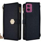 For Motorola Moto G55 5G Crossbody Handle Cross Texture Leather Phone Case(Black)