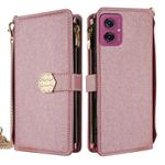 For Motorola Moto G55 5G Crossbody Handle Cross Texture Leather Phone Case(Rose Gold)