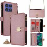For Motorola Moto G Stylus 5G 2025 Crossbody Handle Cross Texture Leather Phone Case(Rose Gold)