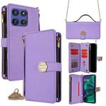 For Motorola Moto G Stylus 5G 2025 Crossbody Handle Cross Texture Leather Phone Case(Purple)