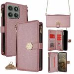 For Motorola Edge 60 Pro 5G Crossbody Handle Cross Texture Leather Phone Case(Rose Gold)