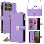For Motorola Edge 60 Pro 5G Crossbody Handle Cross Texture Leather Phone Case(Purple)