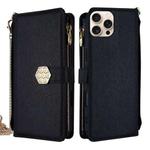For iPhone 14 Pro Max Crossbody Handle Cross Texture Leather Phone Case(Black)