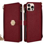 For iPhone 15 Pro Max Crossbody Handle Cross Texture Leather Phone Case(Red)