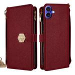 For iPhone 16 Crossbody Handle Cross Texture Leather Phone Case(Red)
