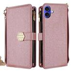 For iPhone 16 Plus Crossbody Handle Cross Texture Leather Phone Case(Rose Gold)
