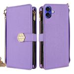 For iPhone 16 Plus Crossbody Handle Cross Texture Leather Phone Case(Purple)