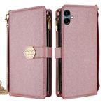 For Samsung Galaxy A06 Crossbody Handle Cross Texture Leather Phone Case(Rose Gold)