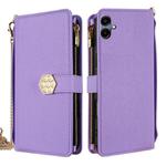 For Samsung Galaxy A06 Crossbody Handle Cross Texture Leather Phone Case(Purple)