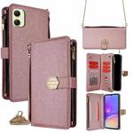 For Samsung Galaxy A05 4G Crossbody Handle Cross Texture Leather Phone Case(Rose Gold)