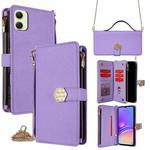 For Samsung Galaxy A05 4G Crossbody Handle Cross Texture Leather Phone Case(Purple)