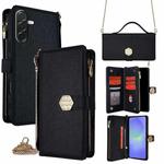 For Samsung Galaxy A36 5G Crossbody Handle Cross Texture Leather Phone Case(Black)