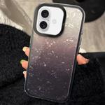 For iPhone 16 Plus PC Lens Ring Gradient Shell Texture 3 in 1 Phone Case(Black)