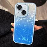For iPhone 15 Plus PC Lens Ring Gradient Shell Texture 3 in 1 Phone Case(Blue)